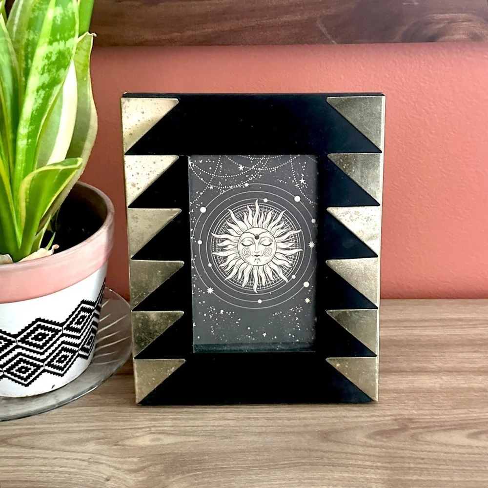 Retro Sun Celestial Art Framed Black & Gold Metal Framed Wall Art Postcard